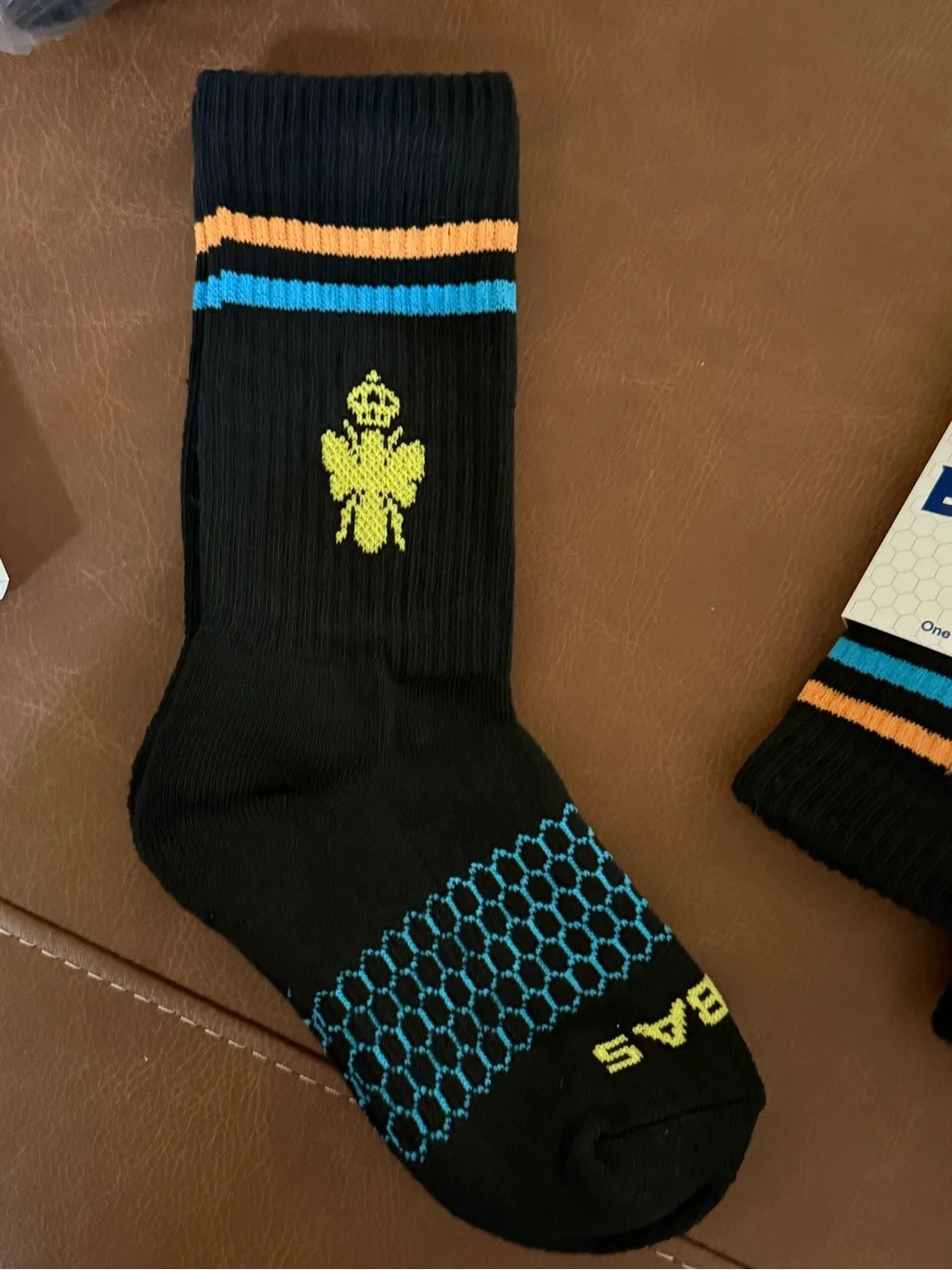 Bombas Kid’s XS Black Ankle Socks with Blue & Orange Stripes - 4 pairs for $28